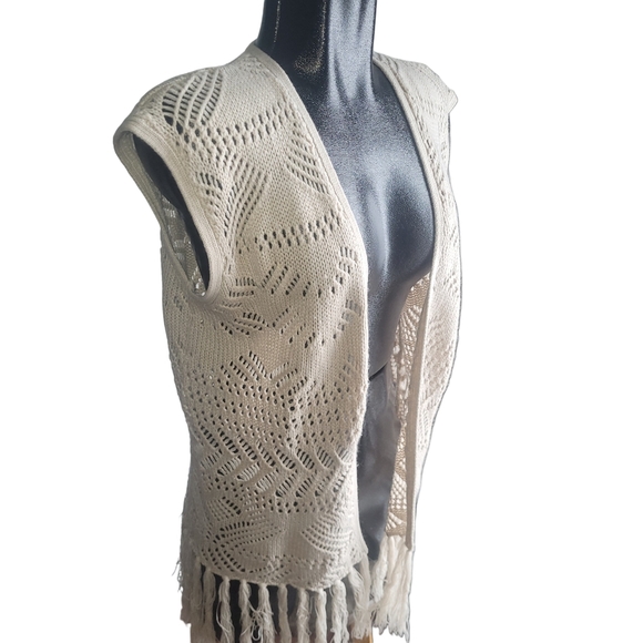 Guilty Cream Open Front Knit Sweater Vest L - Picture 3 of 7
